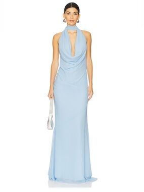 Lovers + Friends Gisele dress Sky Blue Halter Cowl Neck Evening Gown Revolve XS